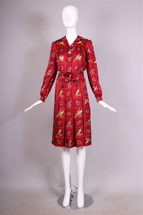 vintage gucci pheasant|Vintage Gucci Burgundy Silk Pleated Dress W/ .